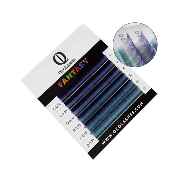 Extensii de gene fir cu fir colorate Fantasy Mix mov-turcoaz - OkoLashes